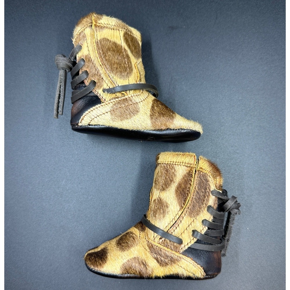 Freebird Giraffe Print Cow Hair Leather Infant Boots Size 1 Brown Laced Zip